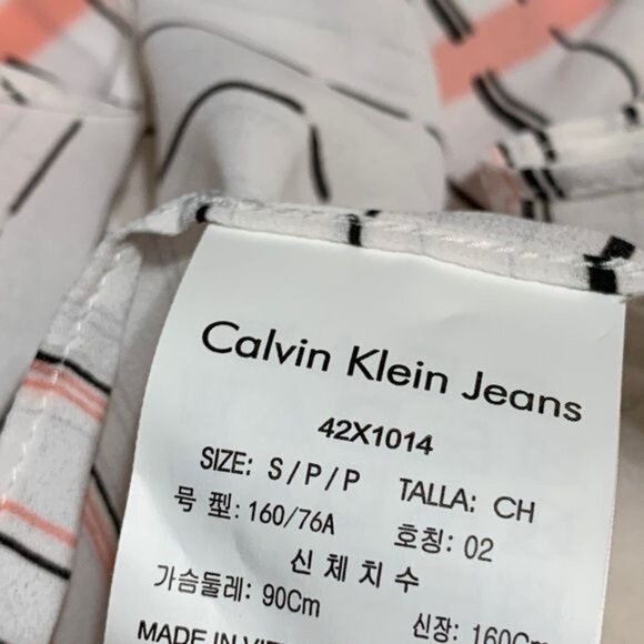 Calvin Klein Jeans Top Sheer V Neck Short Sleeved Stripes Hi Lo Blouse Small - Picture 5 of 7